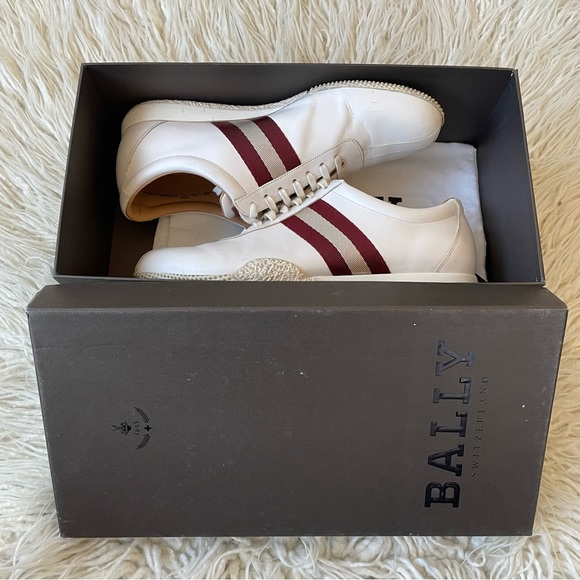 BALLY Men’s Freenew Textile-Stripe White Calf Leather Low Top Sneakers Size 9 - Picture 10 of 12